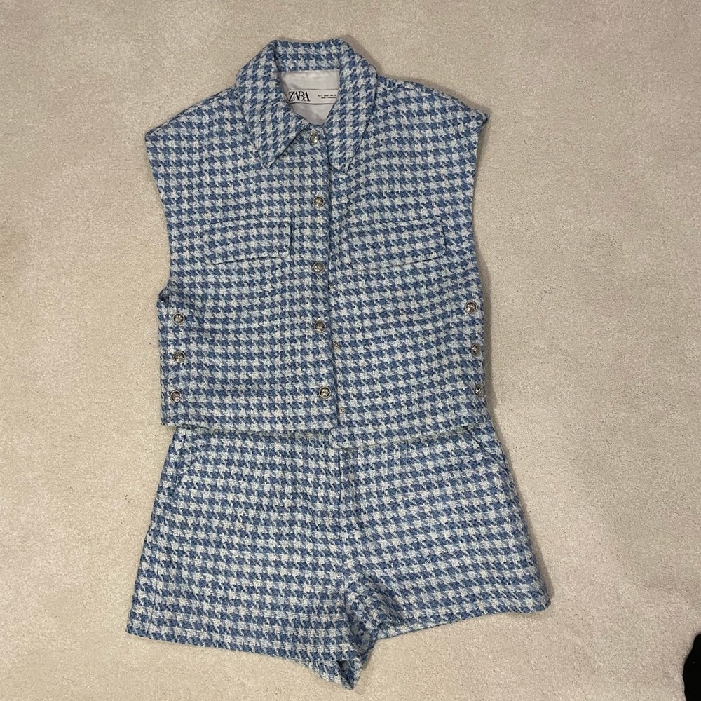 Light Blue Houndstooth Zara Vest Top